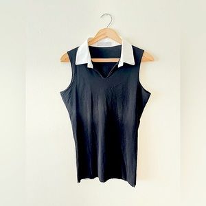 D. Exterior Women’s Black Sleeveless Top with White Collar